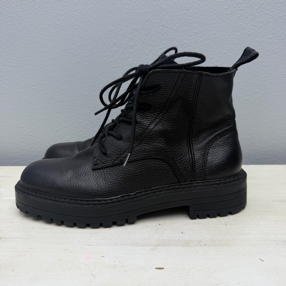 Zara Black Leather Lace Up Boots Size 38